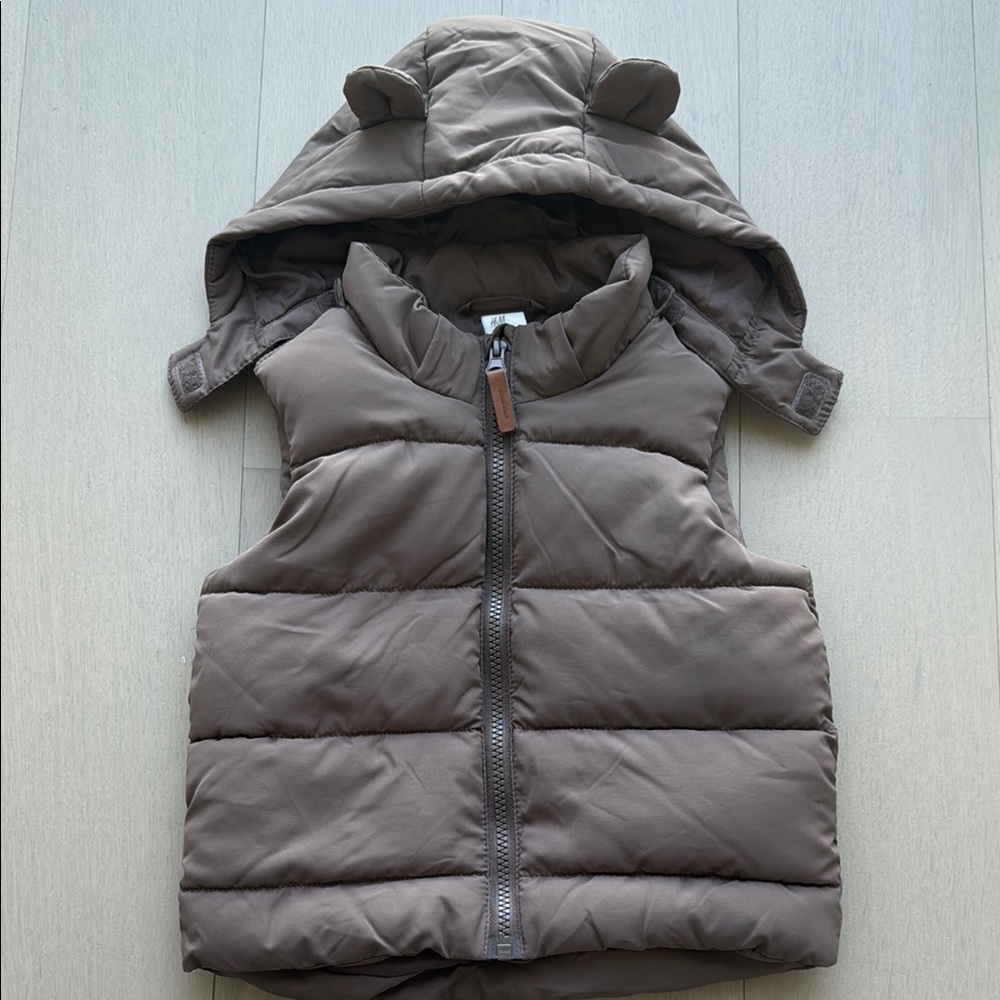 Brown Hooded Puffer Vest with Ears